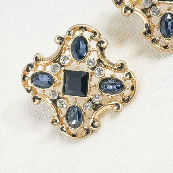 Vintage Sapphire Earrings, Blue Gemstone Earrings, Bridal Crystal Earrings, Gift - Picture 2 of 11